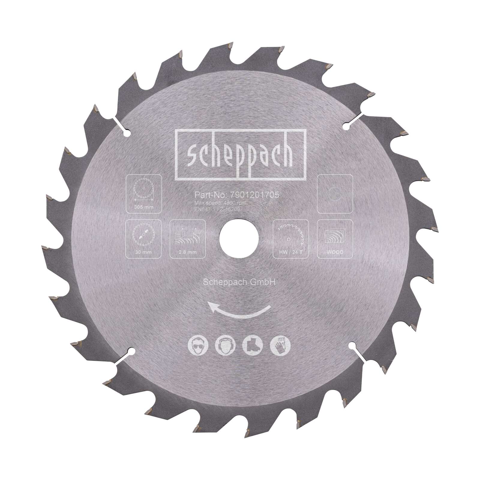 Hw Sägeblatt 305x30x30mm 24Z Hartmetall Kreissägeblatt für Kappsägen - Scheppach