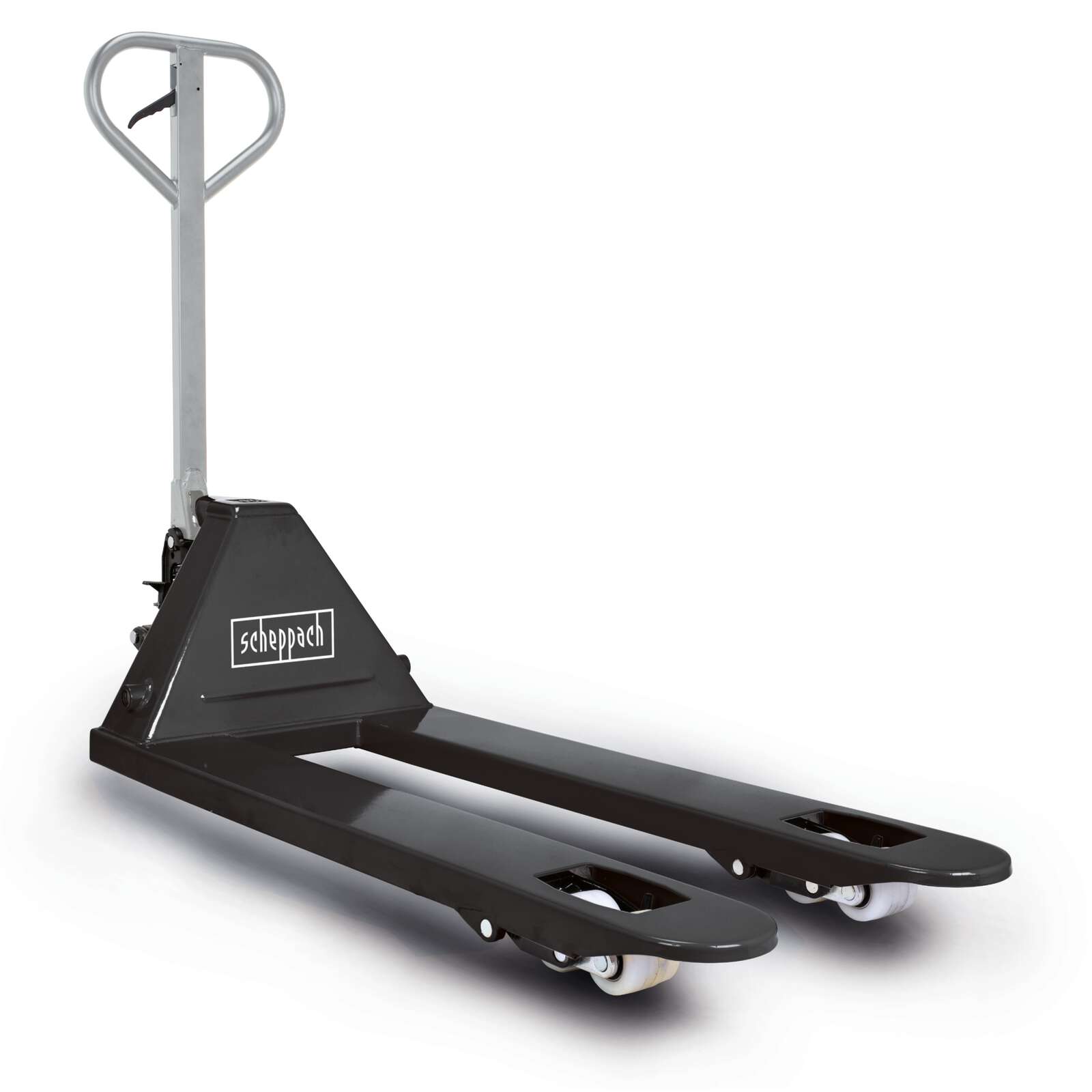 Hubwagen HFW2500-BE Scheppach - 2500 kg Hubkraft | Gabellänge 1150mm | Beschichtete Laufräder | 3-Wege Hebel | für Lager, Werkstatt & Transportarbeit