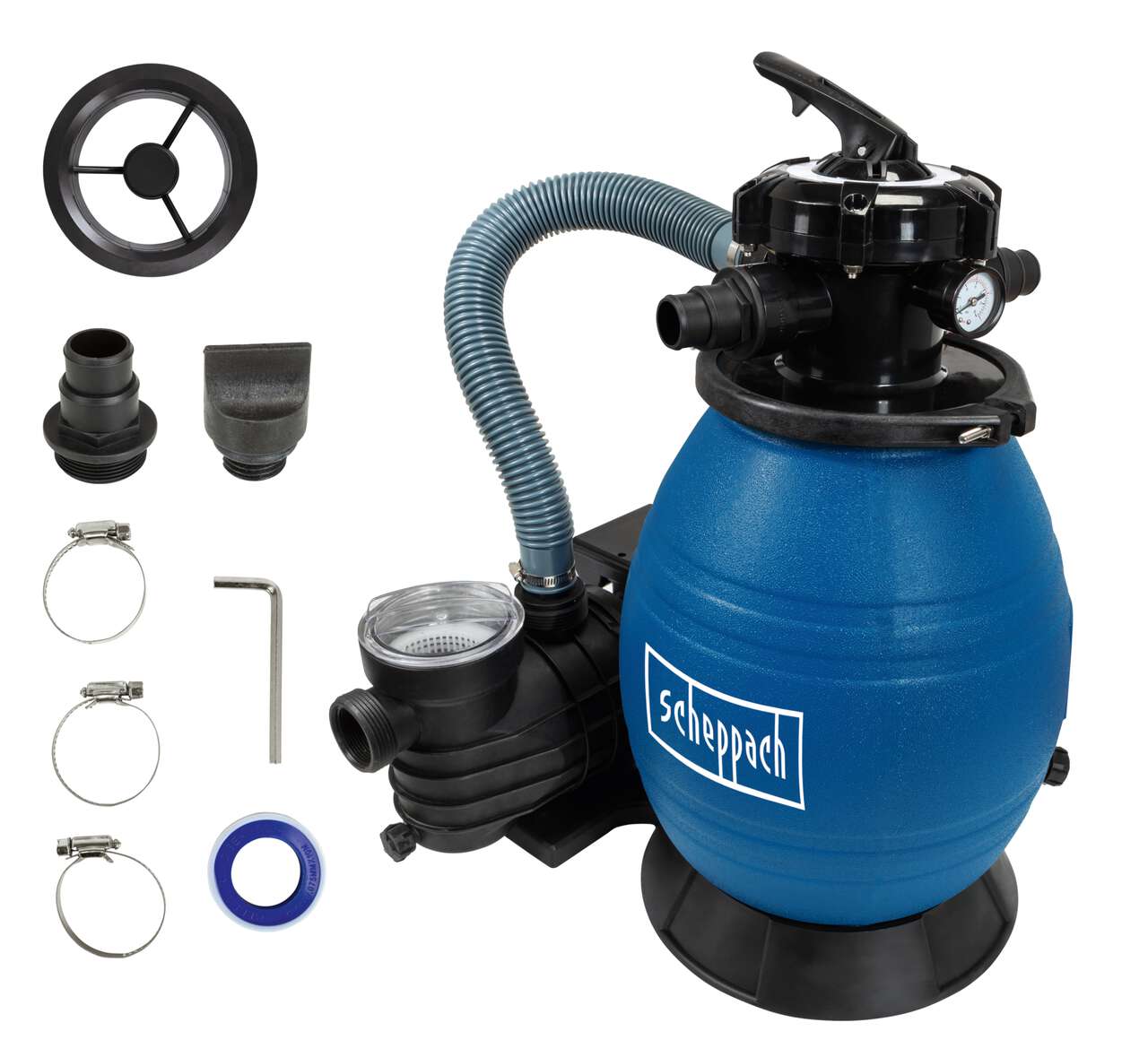 Poolfilteranlage PSFA26 Scheppach - 400 W | Filtertank 26 Liter | Filterleistung 13800L/h