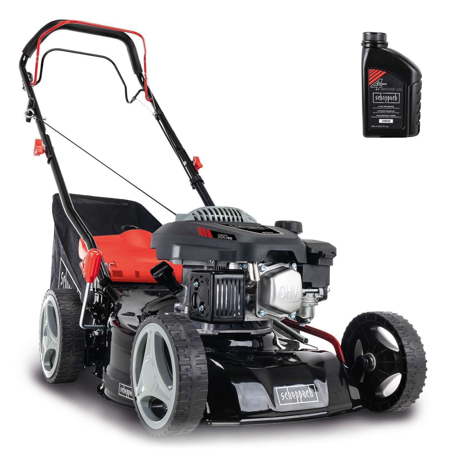 Benzin Rasenmäher MS150-42 Scheppach - 3,5PS | 42cm Schnittbreite | Radantrieb | 45L Fangbox | inkl. Motoröl
