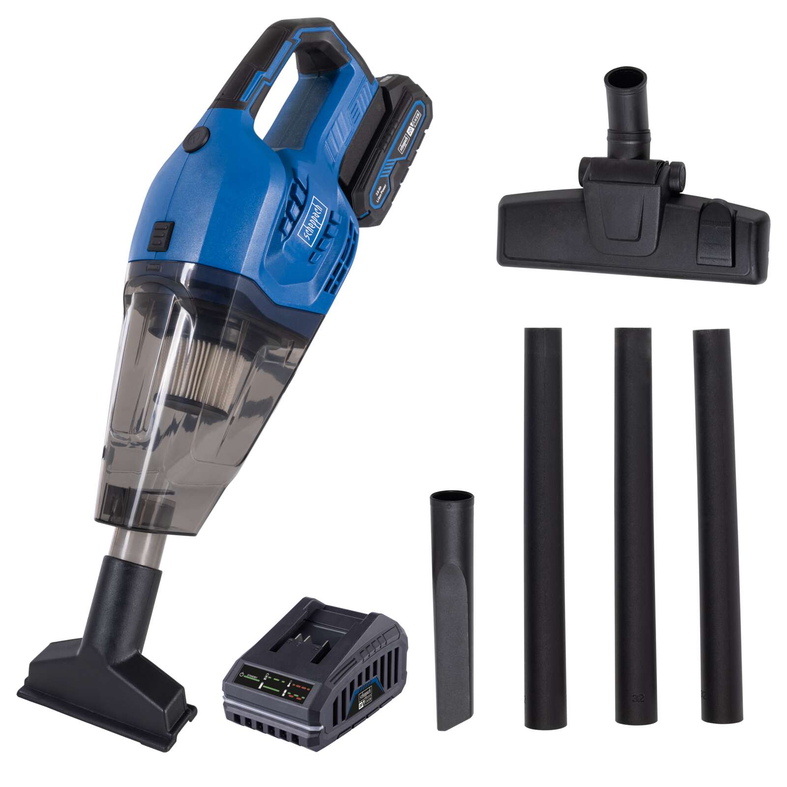 Akku Handstaubsauger C-HVC150-X Scheppach - 20V | 560ml Fassungsvermögen | Faltenfilter F9 | 10kPA Saugleistung | inkl. 2Ah Akku & 2,4A Ladegerät