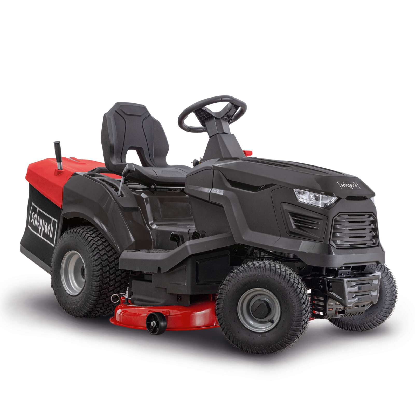 Benzin Rasentraktor TMR452-98H-RD Scheppach - 12,5PS | 98cm Schnittbreite | 30-90mm Schnitthöhe | LED | E-Start | 245L Fangbox | bis zu 5000m² Fläche