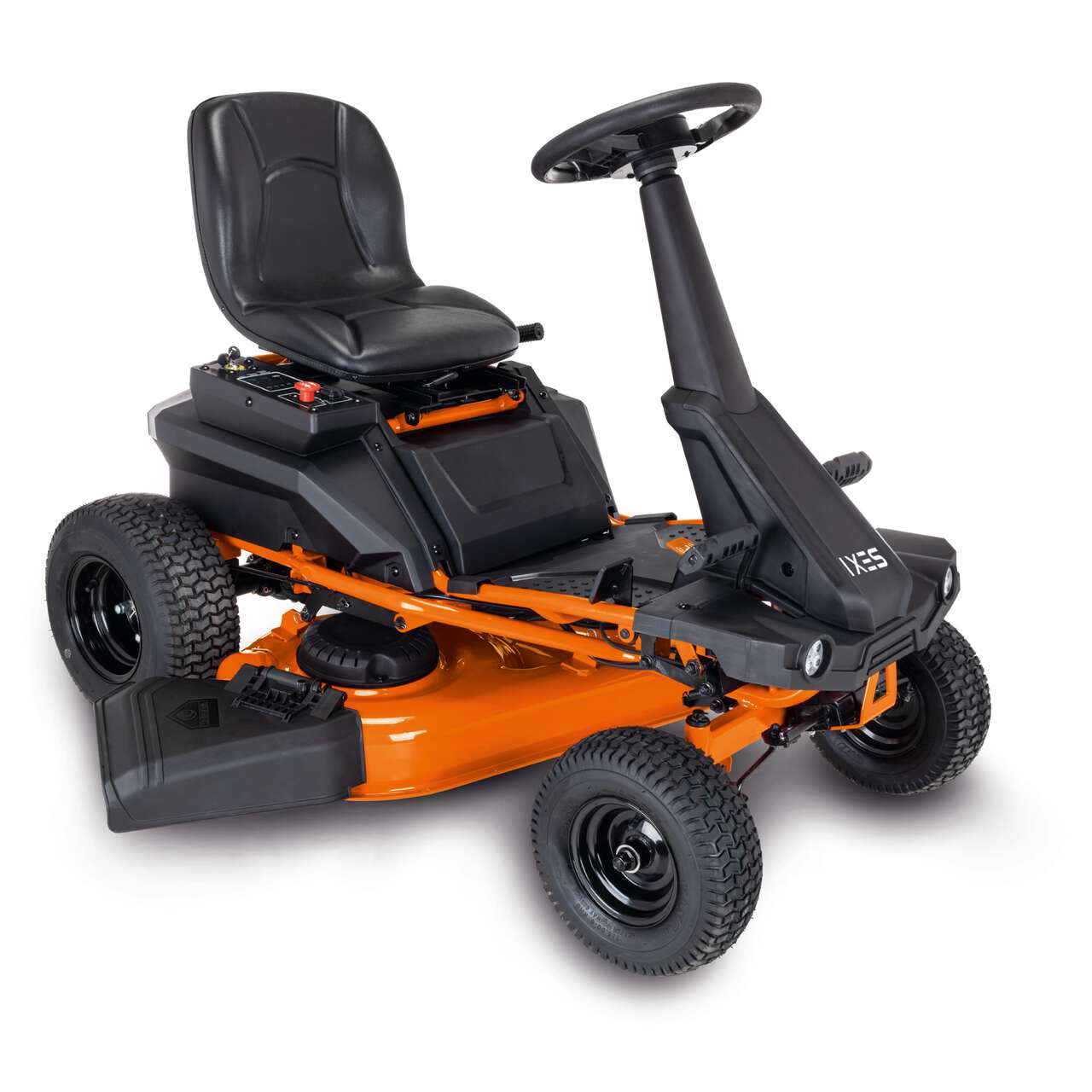 Orange-schwarzer IXES Akku-Aufsitzrasenmäher IX-ERT-920E