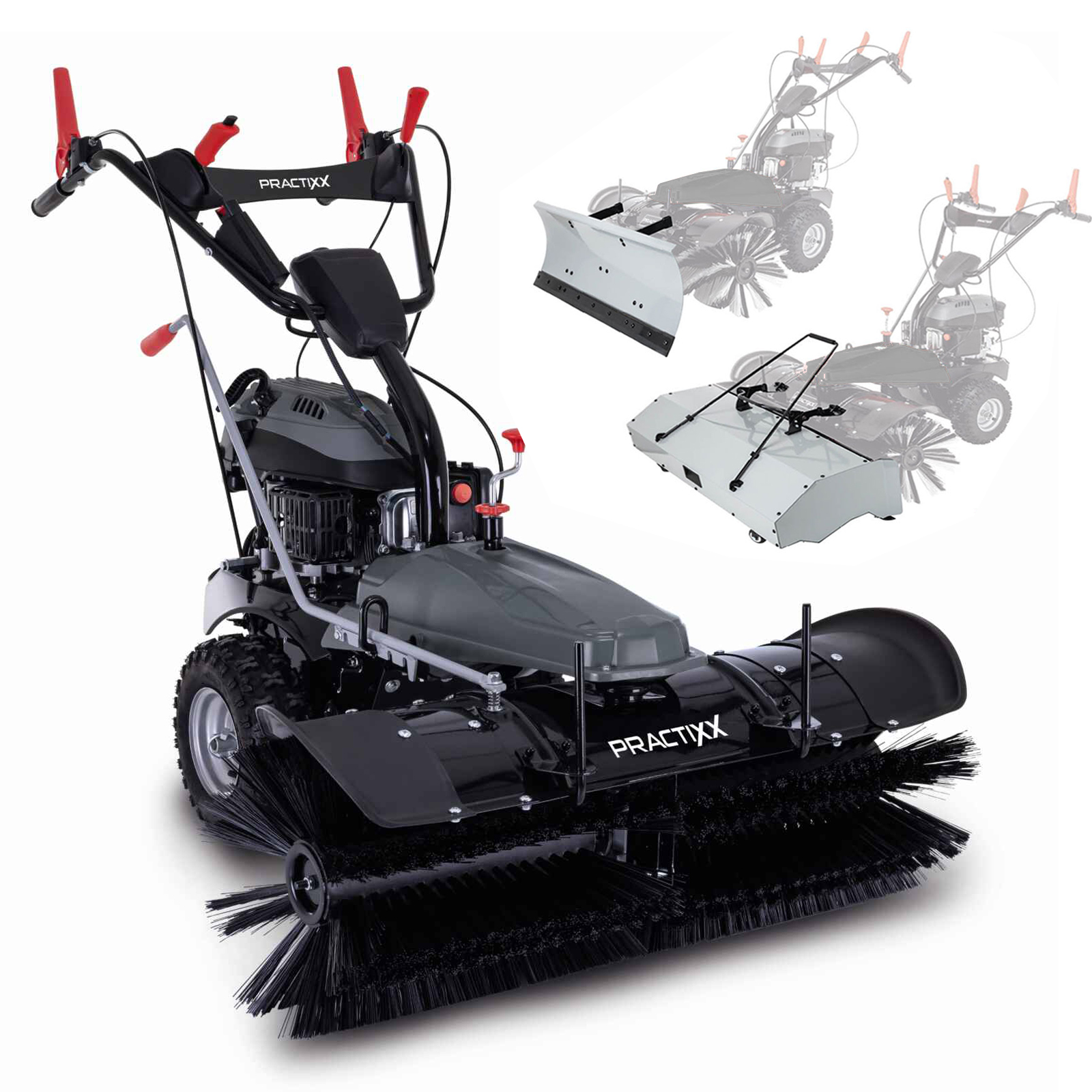 Kehrmaschine PX-KM-100 Practixx - 3in1 | inkl. Auffangbehälter & Schneeschild