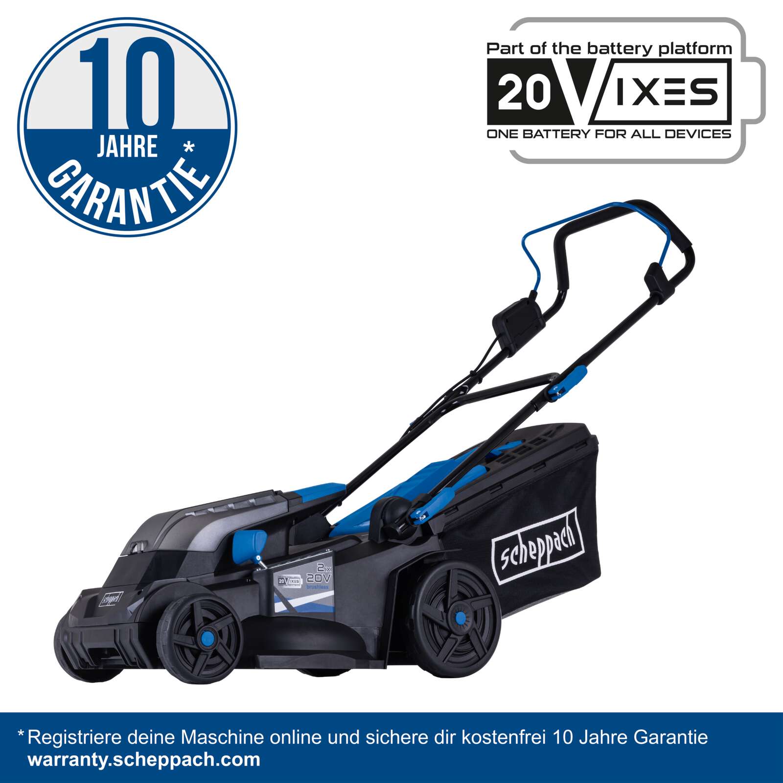 Akku-Rasenmäher BC-MP380-X Scheppach | Brushless | 38cm Schnittbreite | für 450-500 m2 | 45L Korb | ohne Akku & Ladegerät