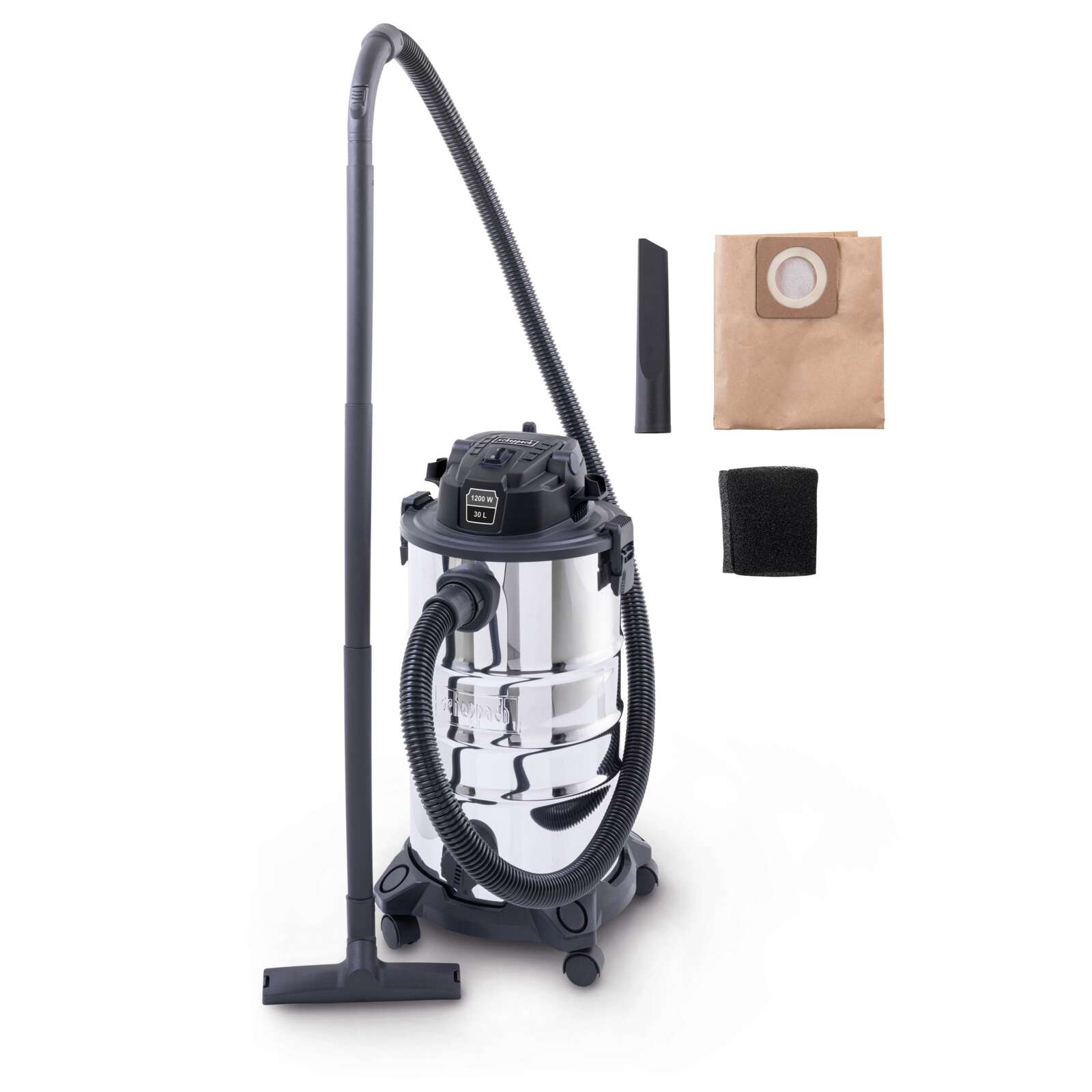 Nass- Trockensauger WDV30V2-BE Scheppach - 1200W | 30L Behälter | Ausblasfunktion | 9tlg. Zubehör