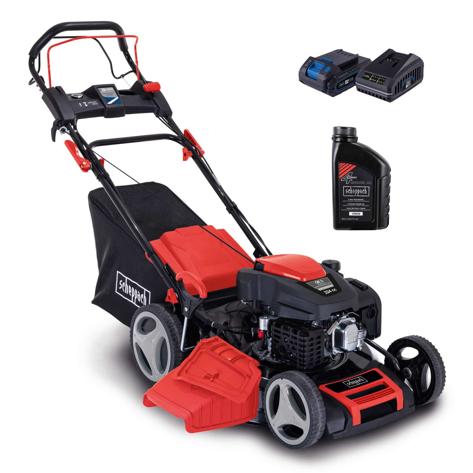 Benzin Rasenmäher MS225-53E VS Scheppach - 6PS | Vario Speed | 53cm Schnittbreite | E-Start | Radantrieb | 65L Fangbox