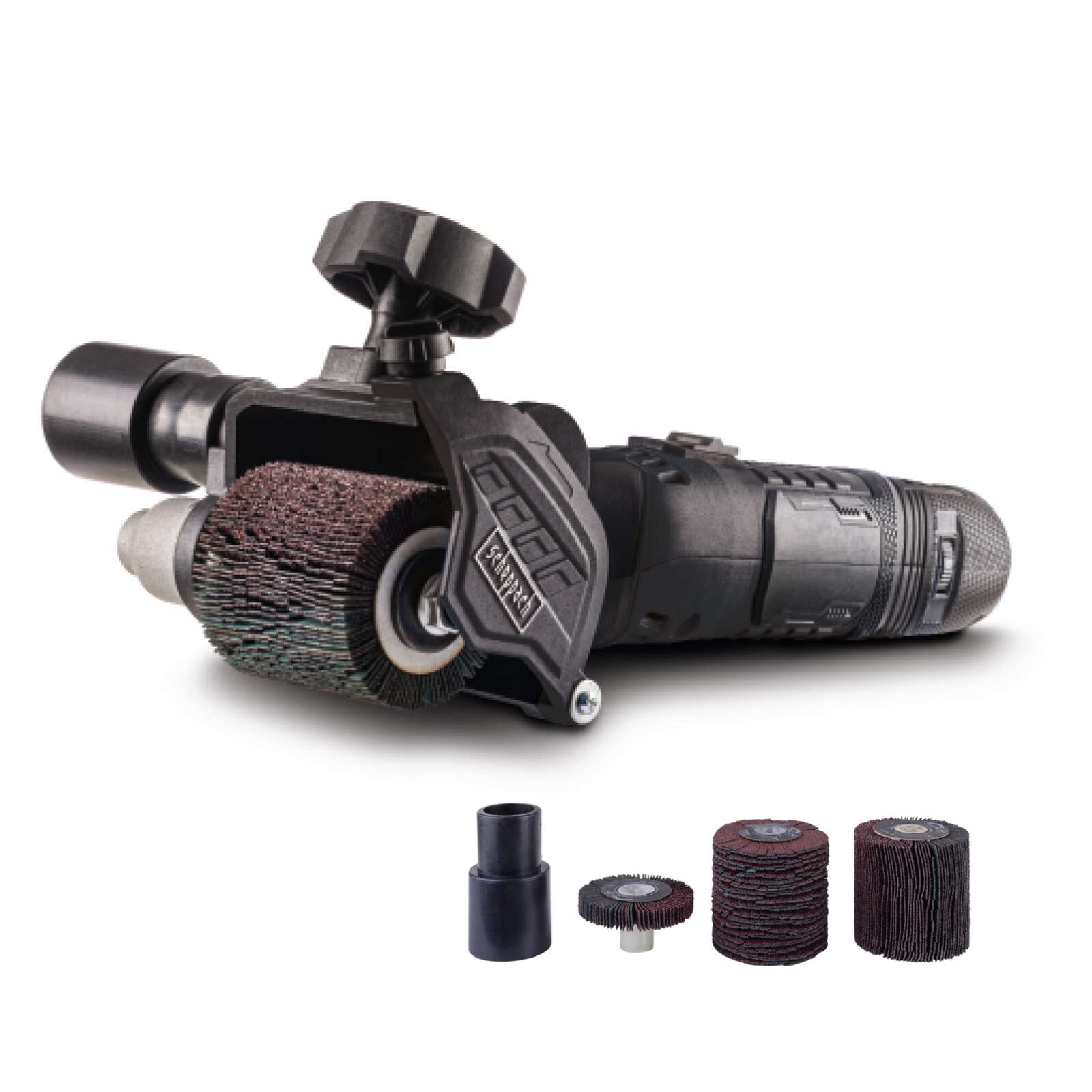 Satiniermaschine RMS500-BE Scheppach - 10-60 mm Bürstenbreite | variable Drehzahl | Bürstenschleifer inkl. Schleifbürstenset | Renovierungsschleifer