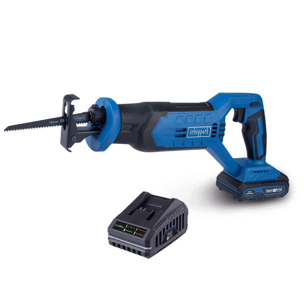Akku-Säbelsäge C-RS100-X Scheppach | Hublänge 20 mm | Schnitttiefe 115mm | Hubzahl 0-2800min-1 | LED | inkl. 2Ah Akku + 2,4A Ladegerät