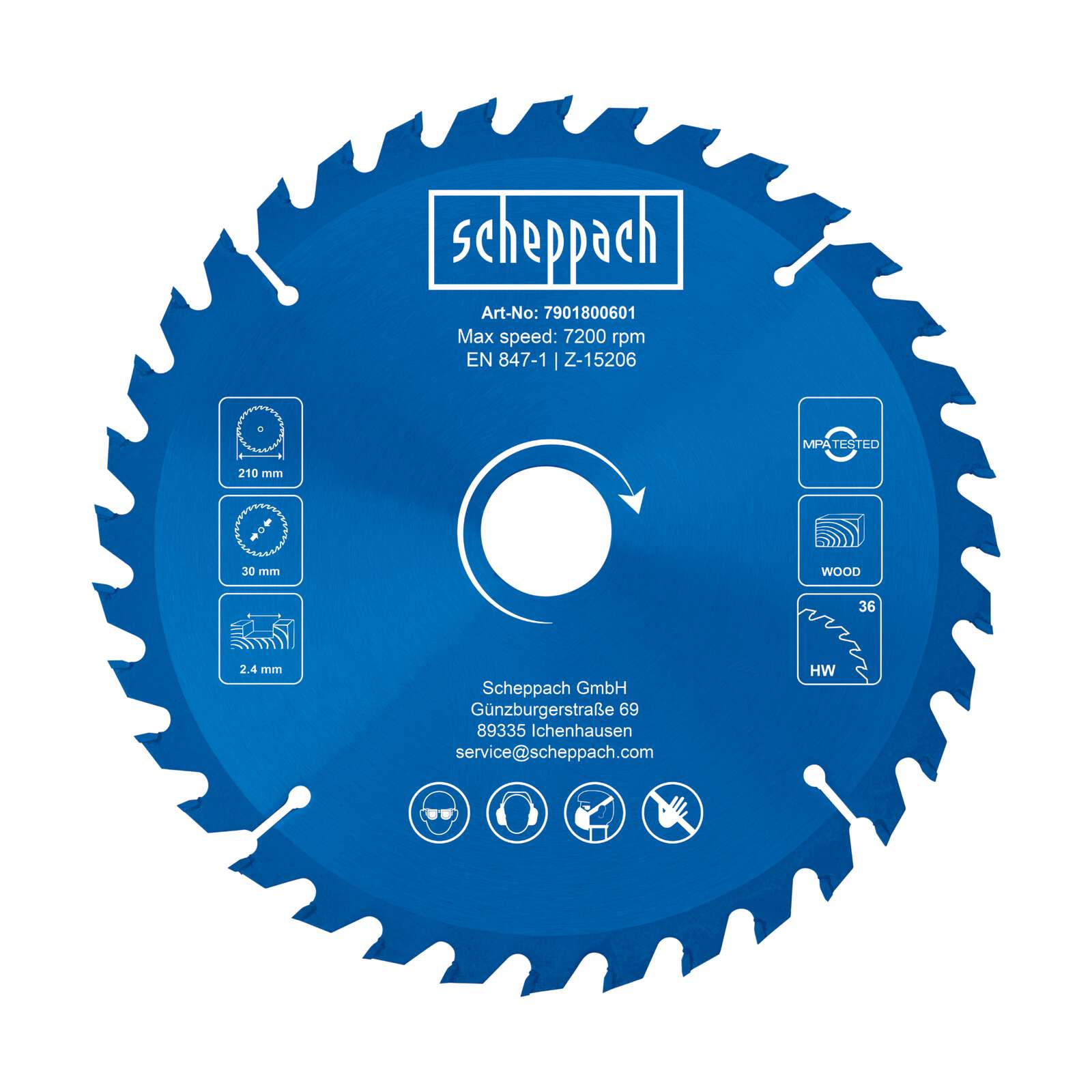 HW Kreissägeblatt Scheppach - Ø 210 x 30 x 2,4 x 1,6 mm | 36 Zähne