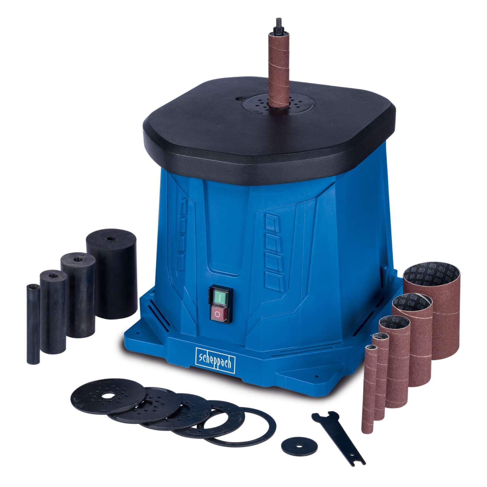 Oszillierende Spindelschleifmaschine OSM100 Scheppach - 450W | 58min-1 Schleifspindel | max. 98mm Schleiftiefe | Alugusstisch