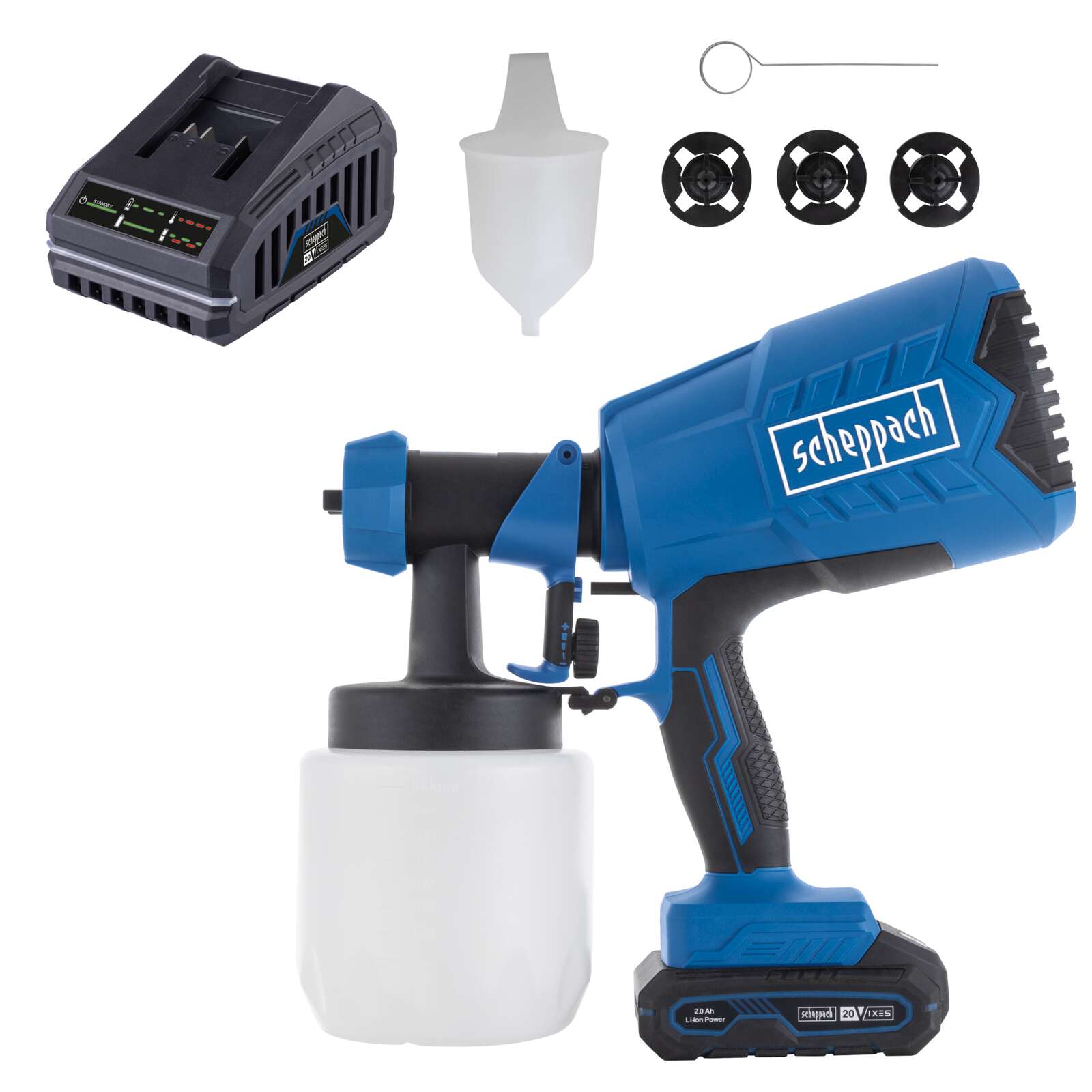 Akku-Farbsprühsystem C-APS700-X Scheppach - 20V | 1000ml Füllmenge | 3 Sprühbilder | 700 ml/min Durchflussmenge | inkl. 2Ah Akku + 2,4A Ladegerät