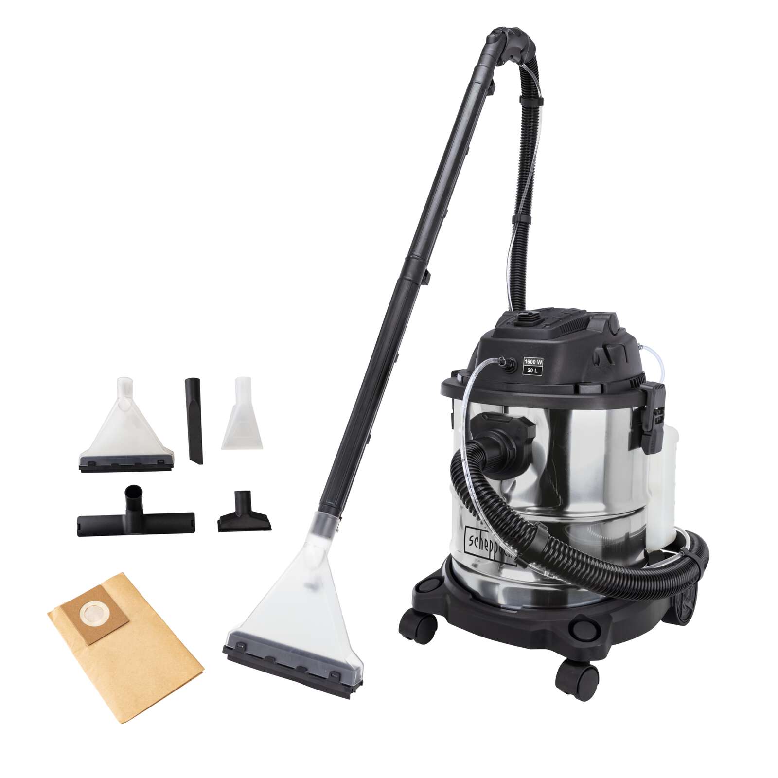 Sprüh- und Waschsauger CUC20-BE Scheppach Black - 1600W 230V | 20L Behälter | 5in1 Wasch- Nass- & Trockensauger | inkl. Zubehör
