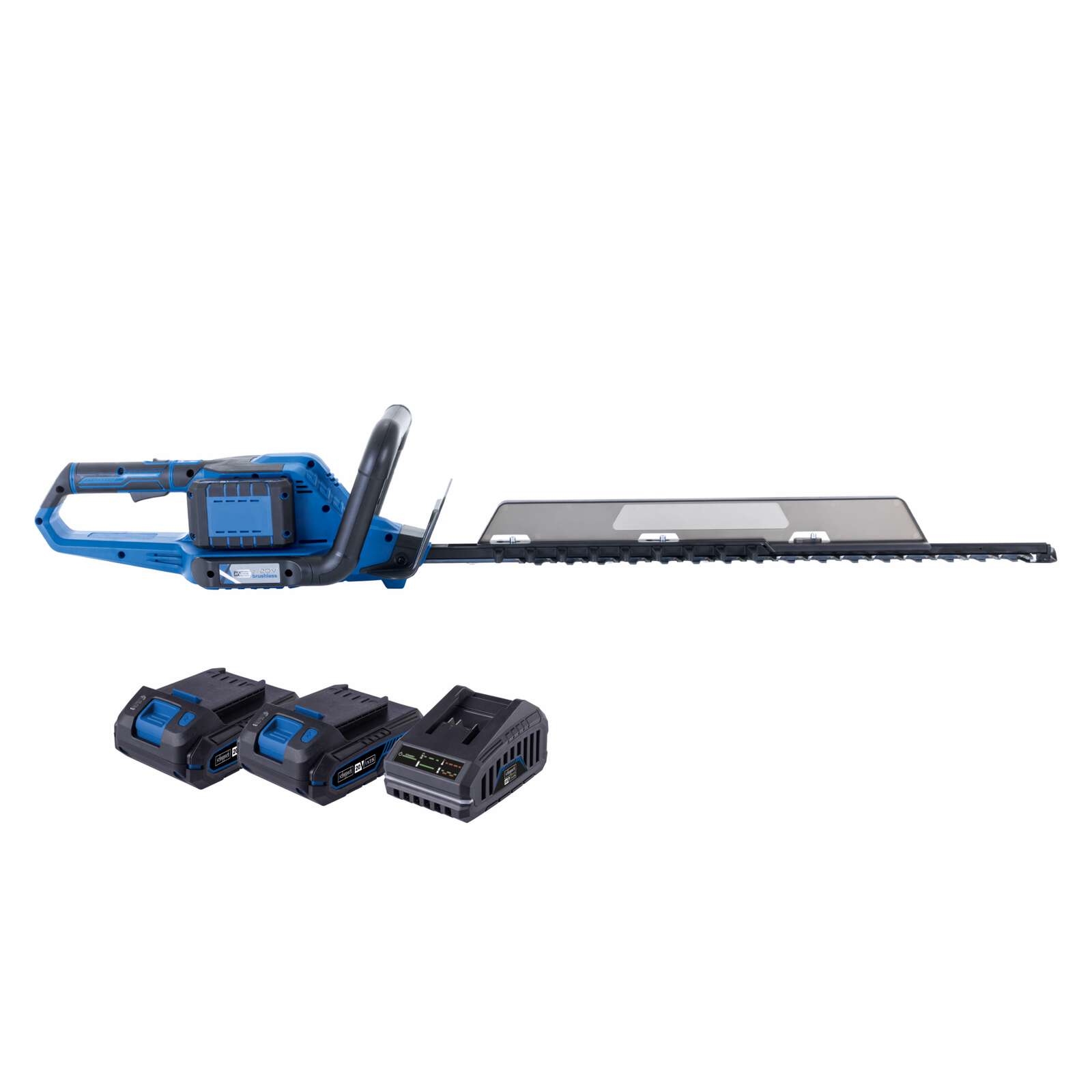 Akku Heckenschere BC-HT720-X Scheppach | Brushless | Schnittlänge 650mm | Schnittstärke 30mm | inkl. 2x 2Ah Akku + 2,4A Doppelladegerät