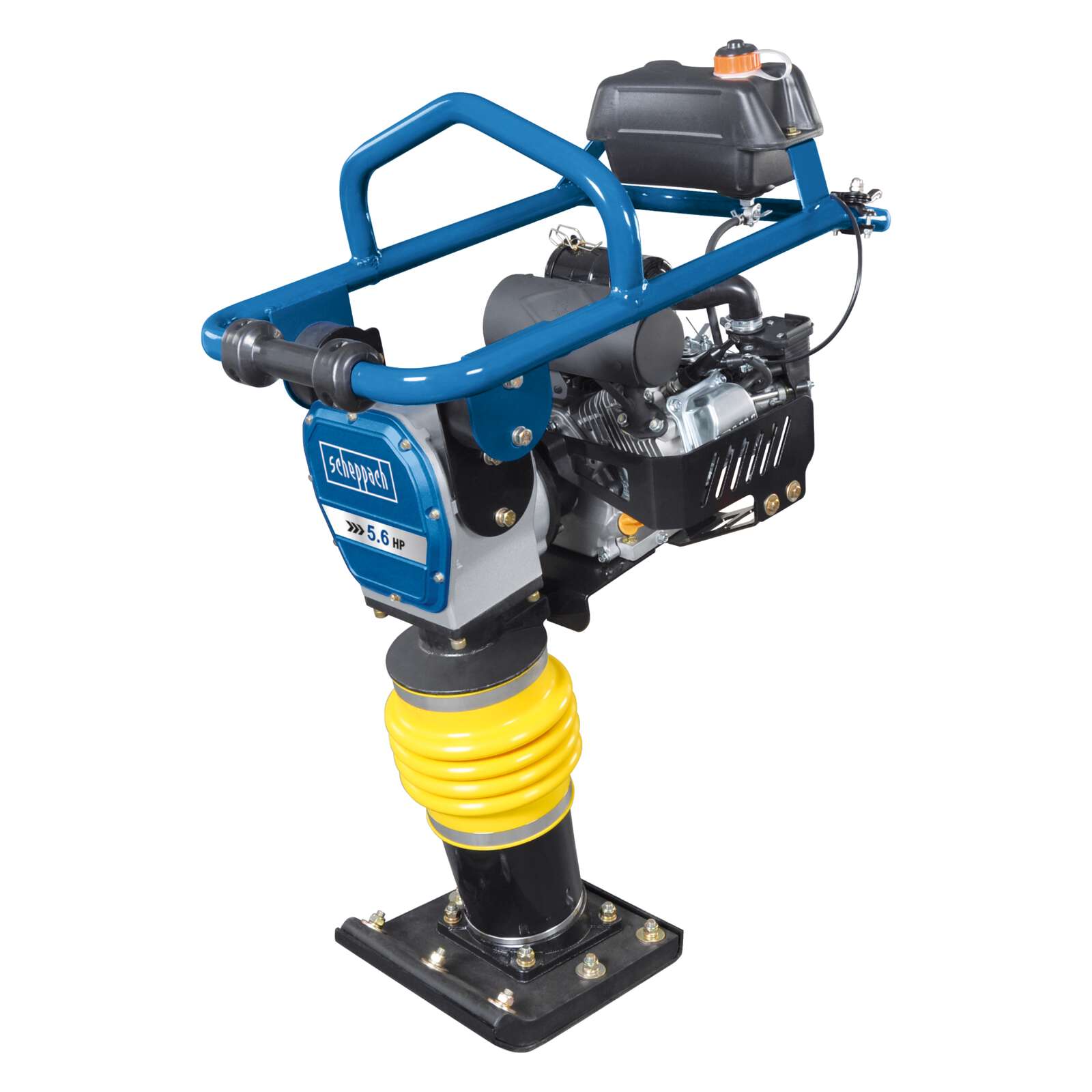 Scheppach Vibrationsstampfer VS1000 Vibrationsplatte Verdichter | 5,7 PS Leistung | 10000 J Schlagkraft | 60 cm Verdichtungstiefe | Schlagzahl 650mm-1 | Arbeitsbreite 345 x 285mm | Vorlauf 13 m/min