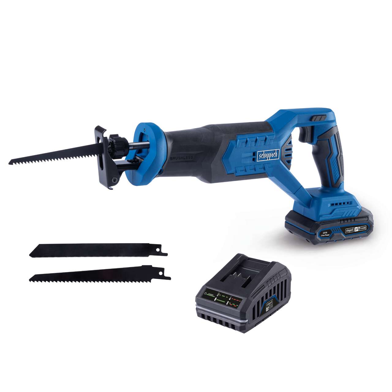 Akku-Säbelsäge BC-RS250-X Scheppach | Brushless | Hublänge 28mm | Hubzahl 0-3000min-1 | LED-Leute | inkl. 2Ah Akku + 2,4A Ladegerät