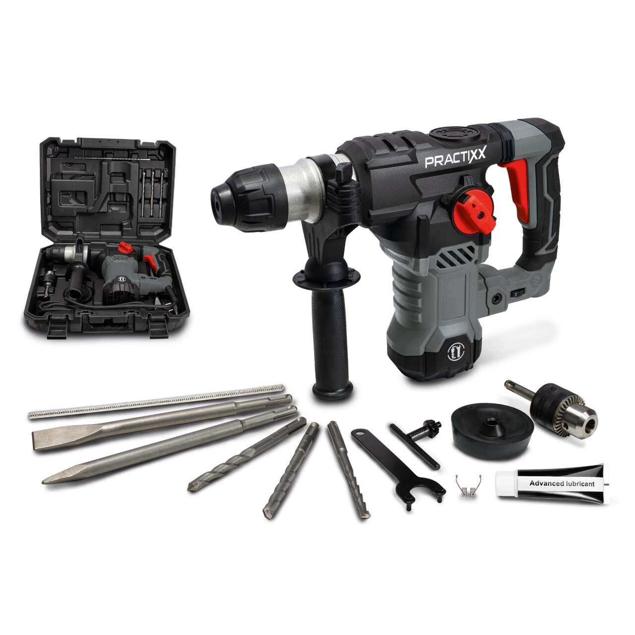 Bohrhammer PX-BH-7V Practixx - 1500W | 7J Schlagkraft | 32mm Bohrleistung | 0-920 U/min Geschwindigkeit | inkl. Koffer, Spitz- & Flachmeißel + Zubehör