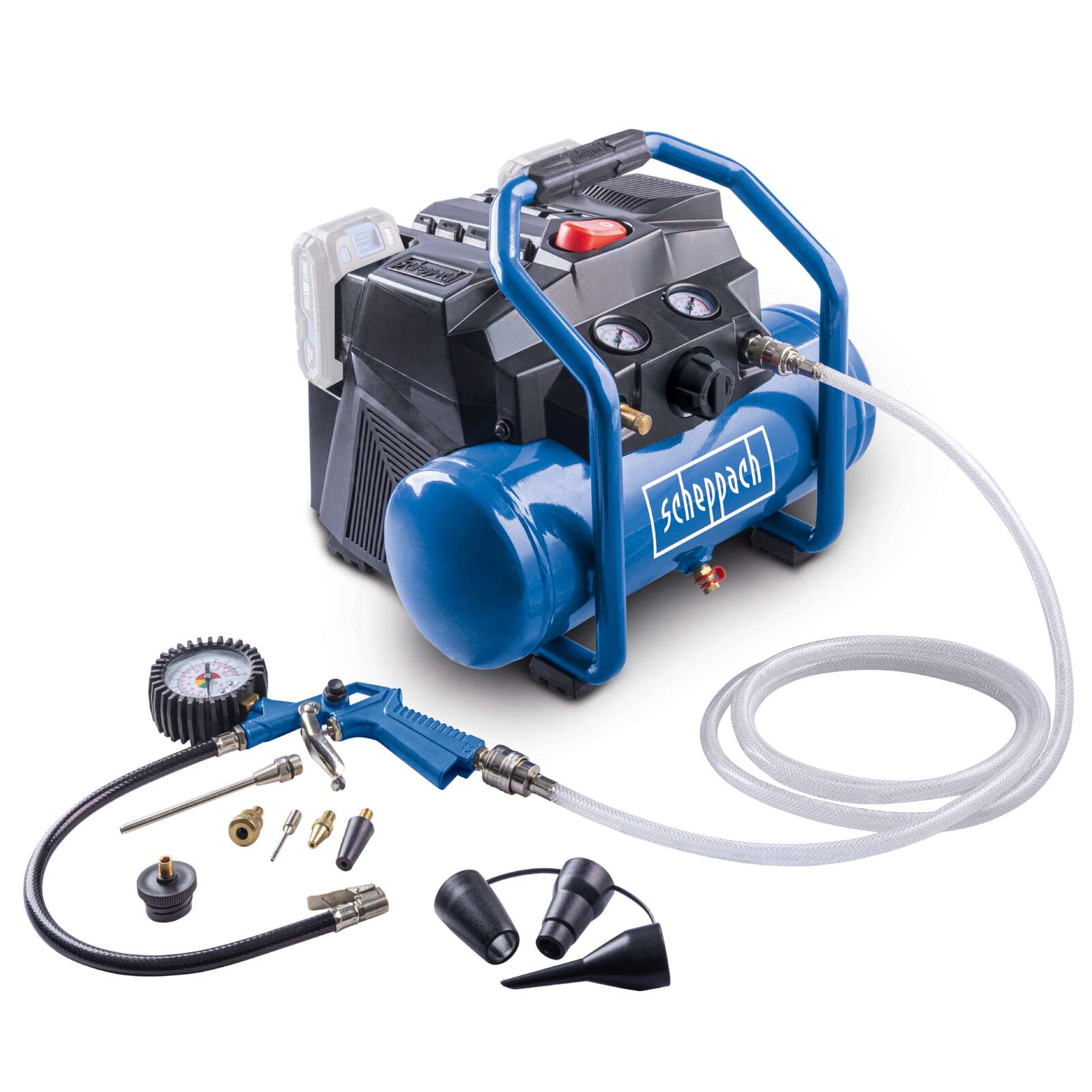 Akku Kompressor C-ACT160/6-X Scheppach - 20V | 8bar | 6L Kessel | 130l/min Ansaugleistung | inkl. 11tlg. Zubehör-Set