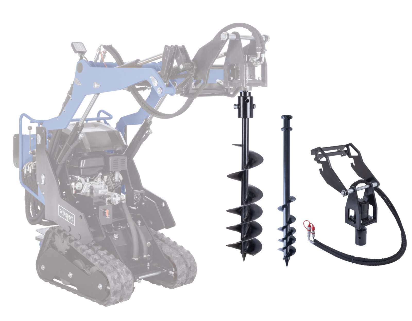 Antriebseinheit für Erdbohrer + Erdbohrer ø 100mm + Erdbohrer ø 200mm für Kompaktlader MKL730