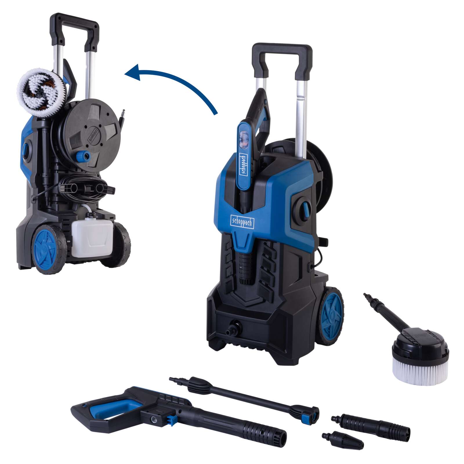 Elektro Hochdruckreiniger SHD180 Scheppach - 2400W | 180bar Maximaldruck | 480L/h | 8m Twist-Hochdruckschlauch | 800ml Reinigungtank | Quick-Connect