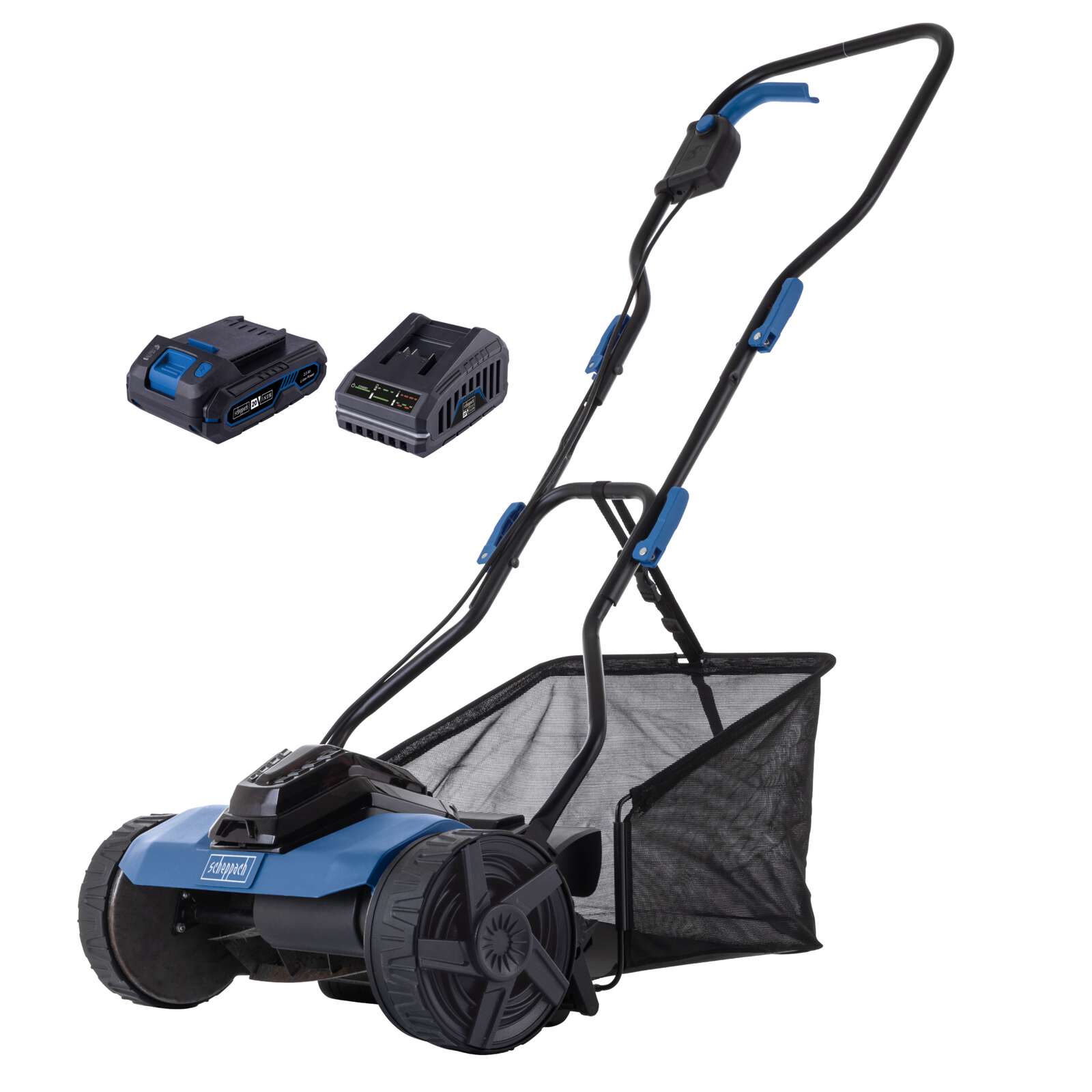 Akku-Spindelmäher C-SPM380-X Scheppach - 20V | 38cm Schnittbreite | 45L | inkl. 2Ah Akku + Ladegerät