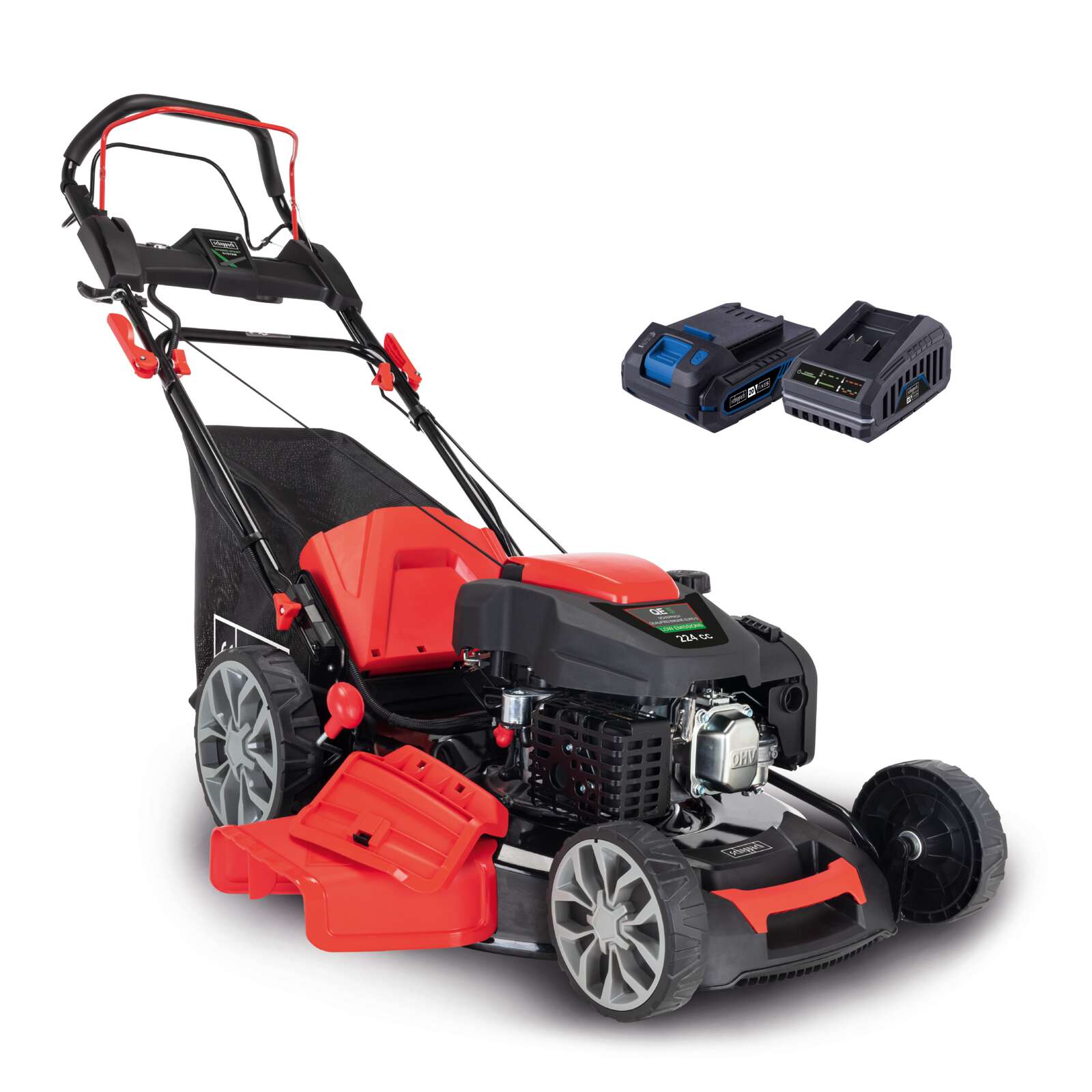Rasenmäher MS225-56E Scheppach - E-Start | Radantrieb | 6PS | 56cm Schnittbreite | 65 Liter Fangkorb