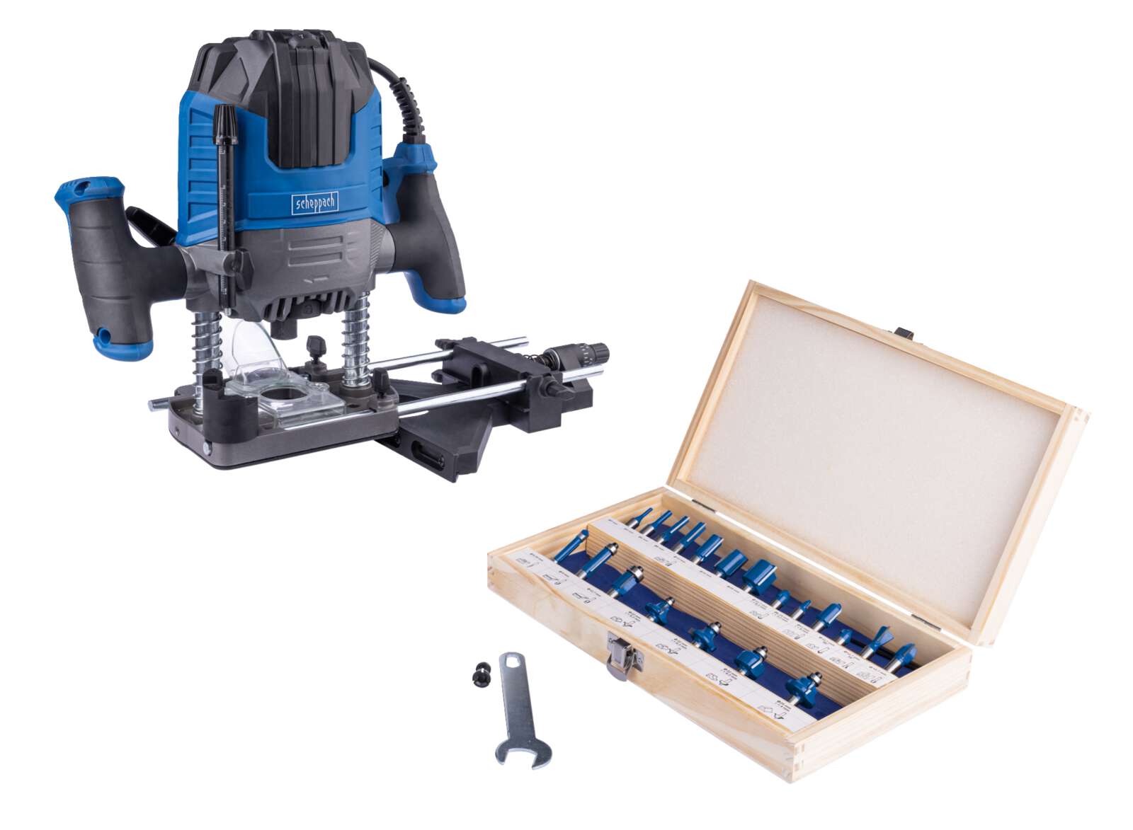 Elektro Oberfräse WRT1200 Scheppach - 1200W | 11000-30000min-1 | inkl. 20tlg. Holzfräser Set