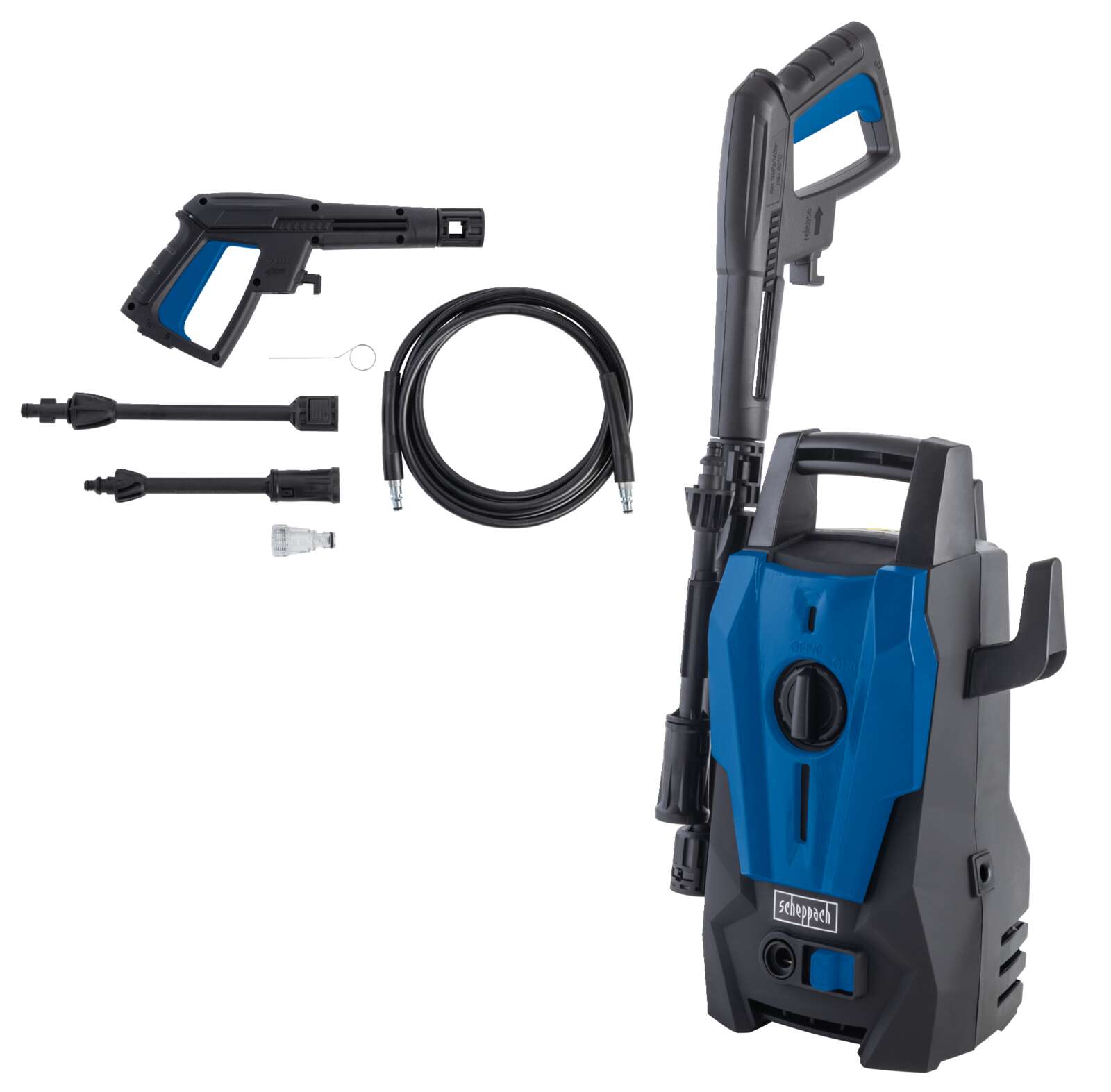 Elektro Hochdruckreiniger SHD110 Scheppach - 1400W | 110bar Maximaldruck | 390L/h Durchflussmenge | 3m Schlauch | inkl. 5 tlg. Zubehör