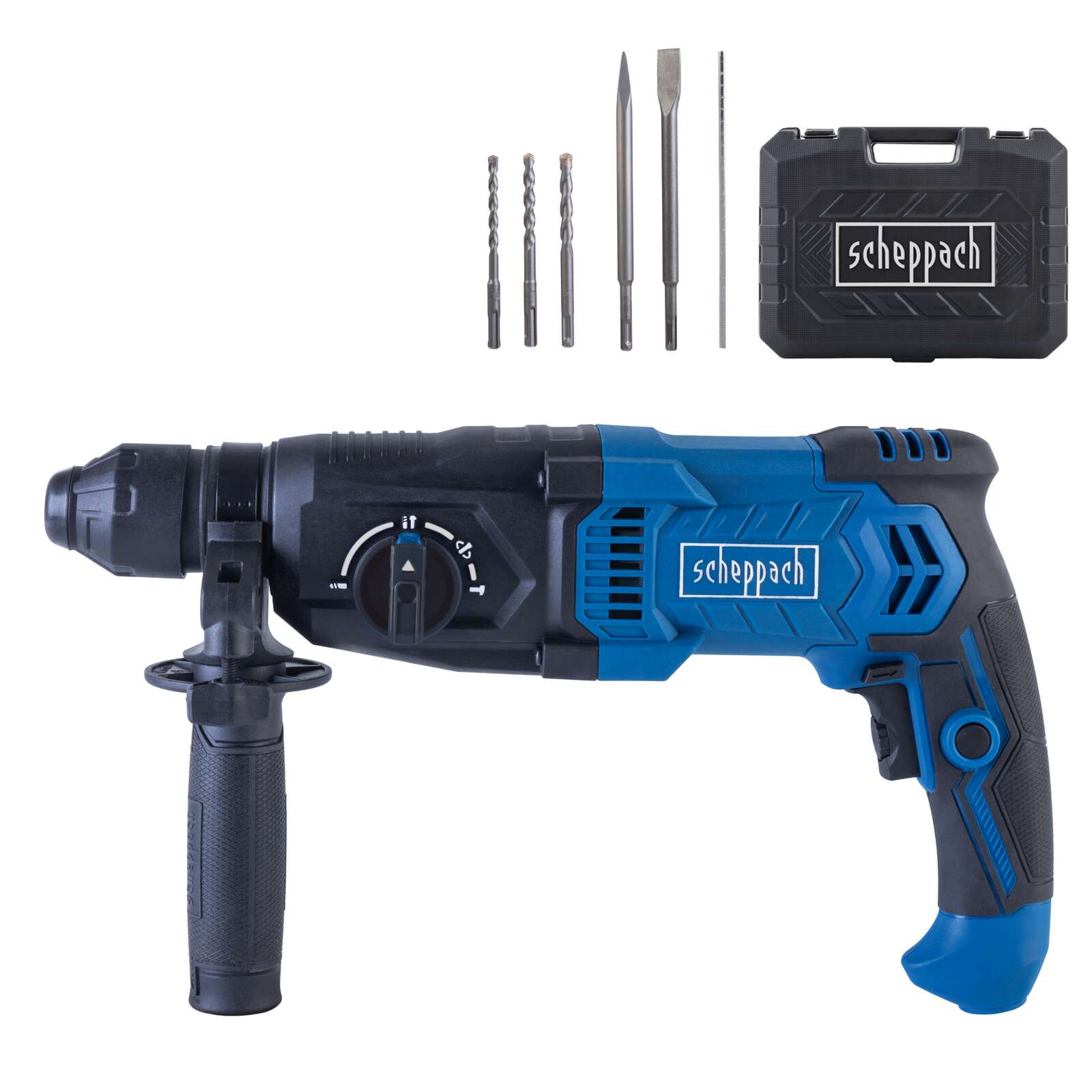 Bohrhammer DH2260 Scheppach - 1050W | 3 Joule Schlagkraft | 5500bpm | SDS-Plus | 26mm Bohrleistung Beton | 4in1 Funktion | Variable Drehzahl