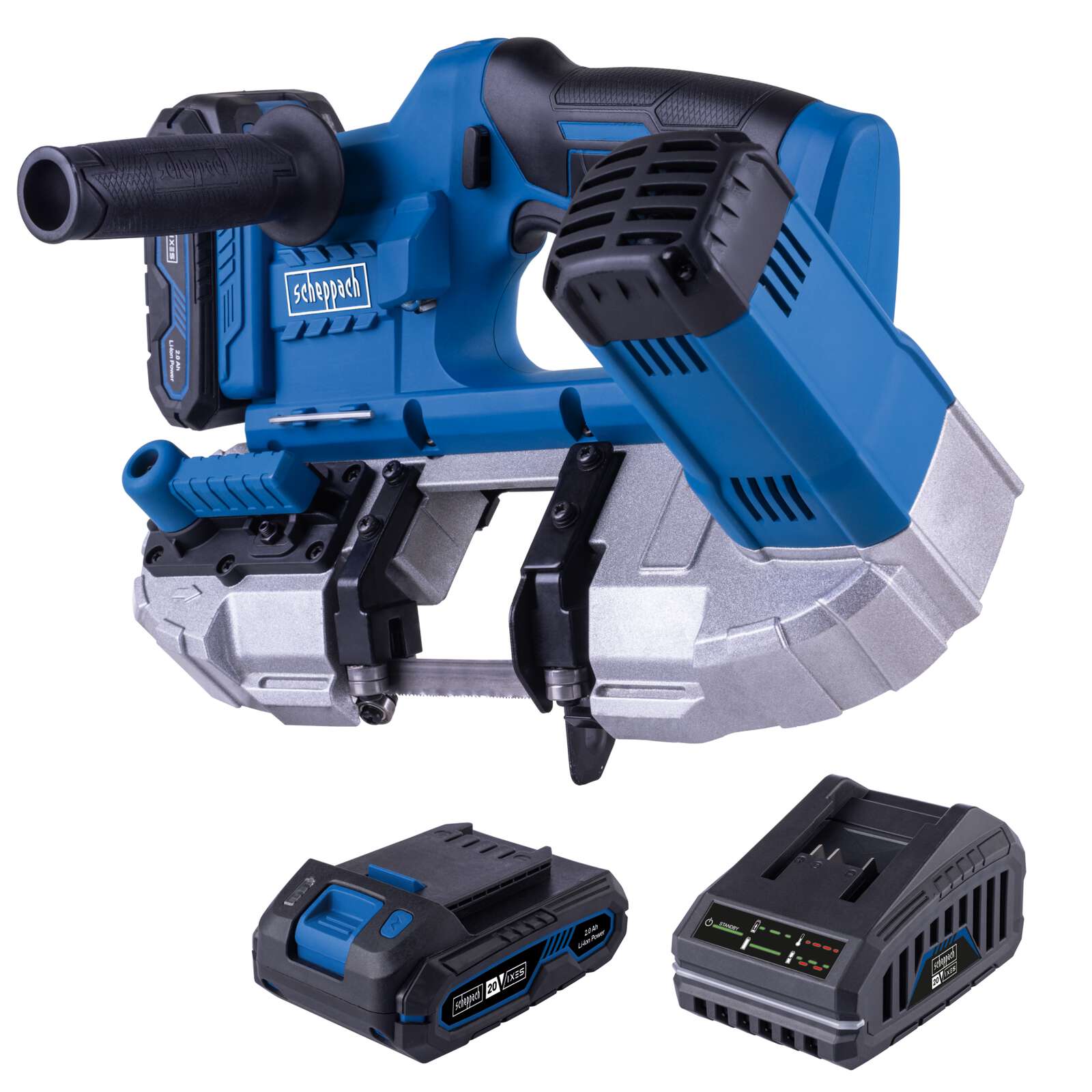 Akku Metallbandsäge C-MBS635-X Scheppach - 20V | 330-630min-1 Drehzahleinstellung | 63,5cm Schnittdurchmesser | inkl. 2Ah Akku & 2,4A Ladegerät