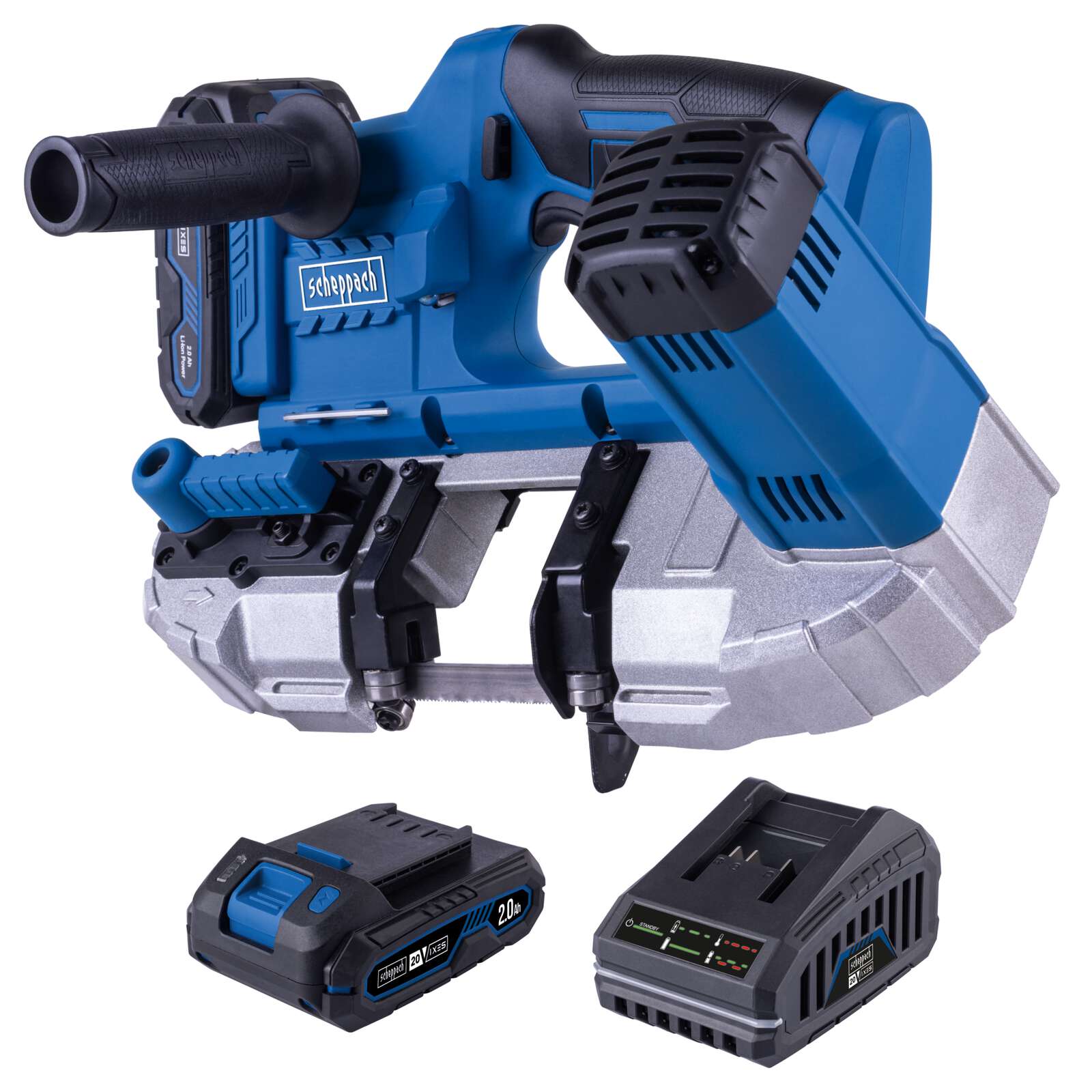 Akku Metallbandsäge C-MBS635-X Scheppach - 20V | 330-630min-1 Drehzahleinstellung | 63,5cm Schnittdurchmesser | inkl. 2Ah Akku & 2,4A Ladegerät