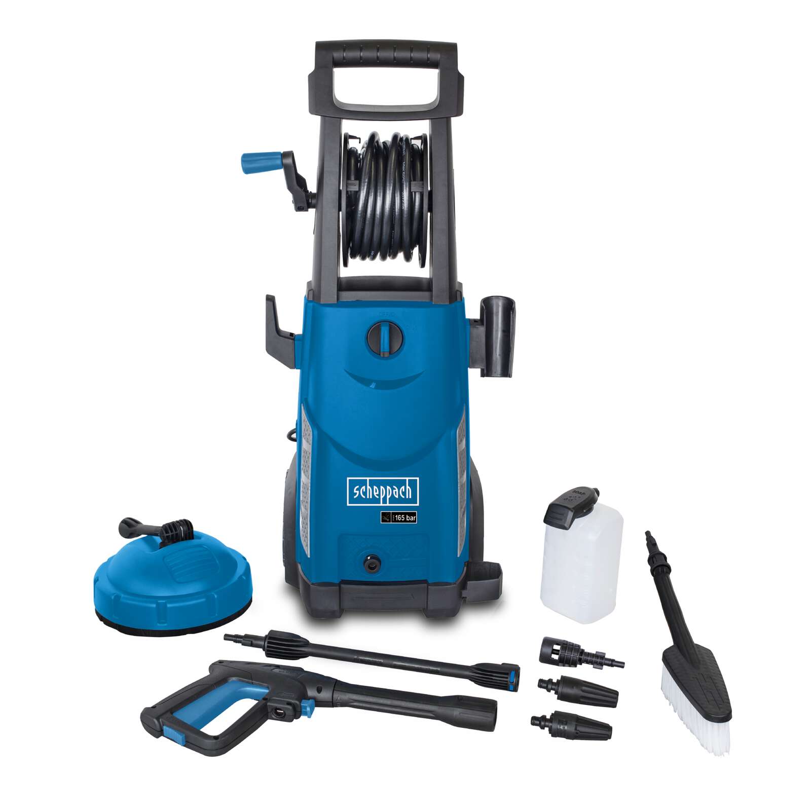 Elektro Hochdruckreiniger HCE2200 Scheppach - 2200W | 165bar Druck | 468l/h Durchflussmenge | 10m Hochdruckschlauch | inkl. 8tlg - Zubehör