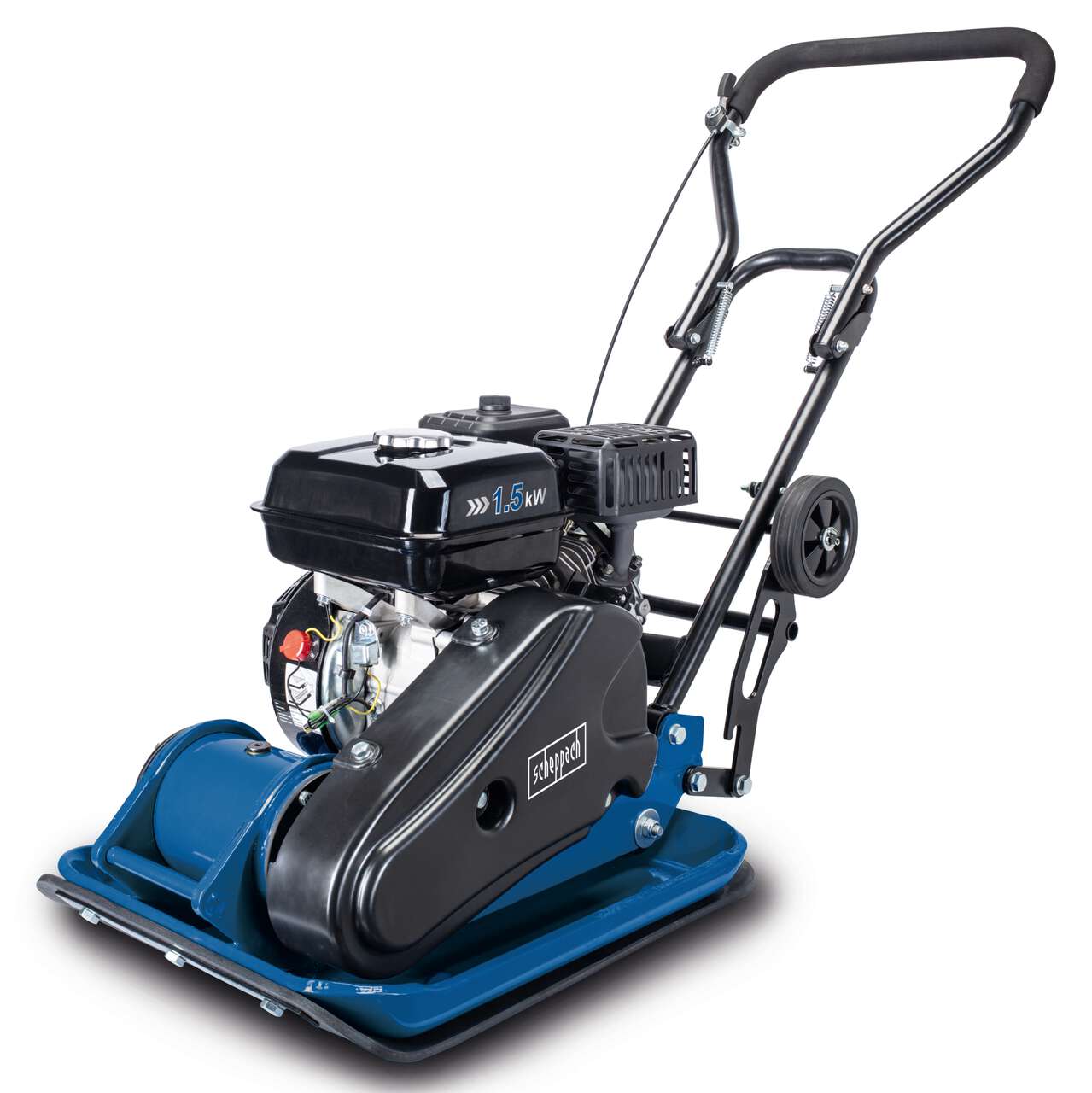 Rüttelplatte HP1400S Scheppach - 13 kN | 1400W | 25cm Verdichtungstiefe | Matte & Fahrvorrichtung