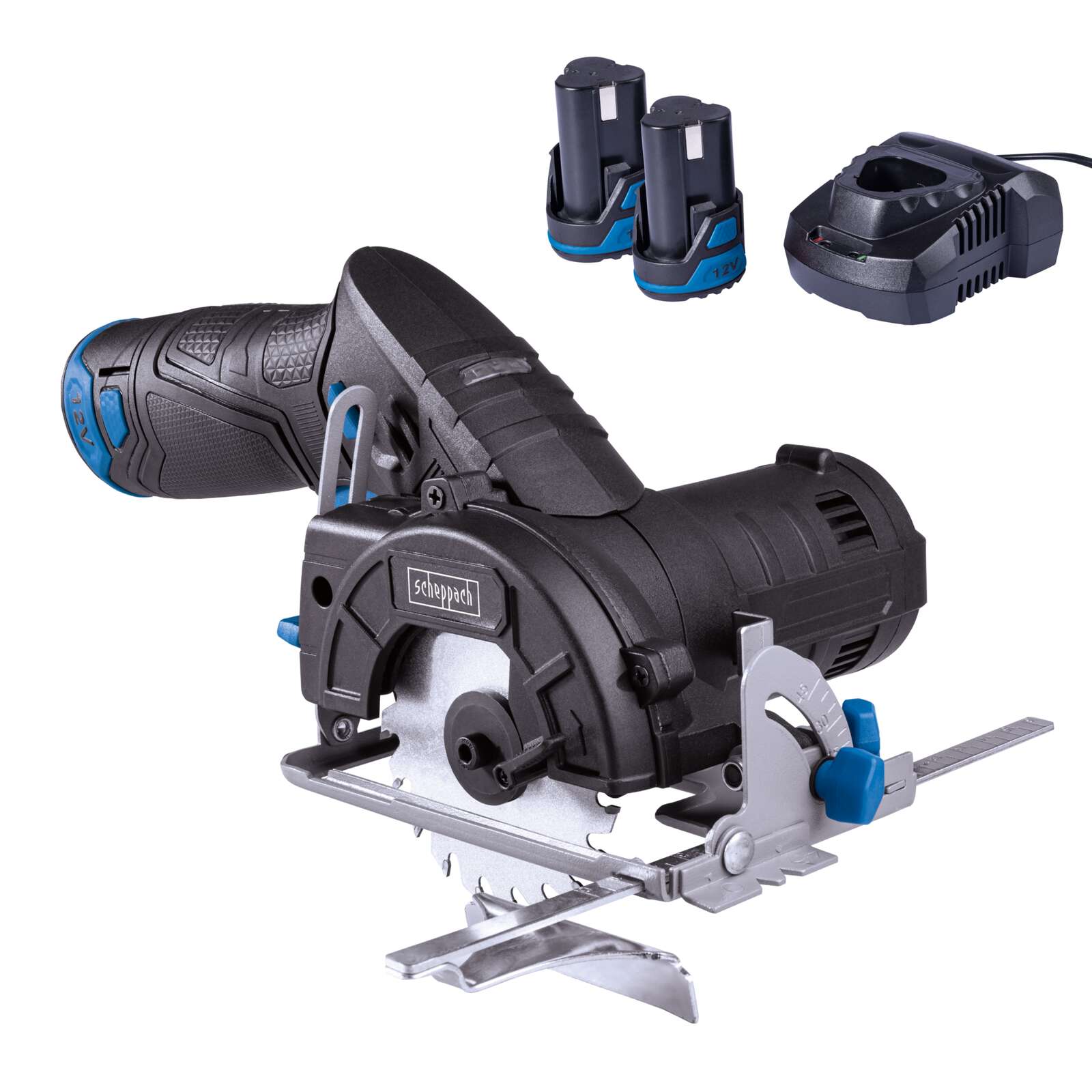 Akku-Handkreissäge C-HCS85-12/2 Scheppach - 12V | 20 Zähne | 1,1mm Schnittstärke | Ø85 mm x Ø15 mm x 0,8 mm | inkl. 2 Akkus und Ladegerät