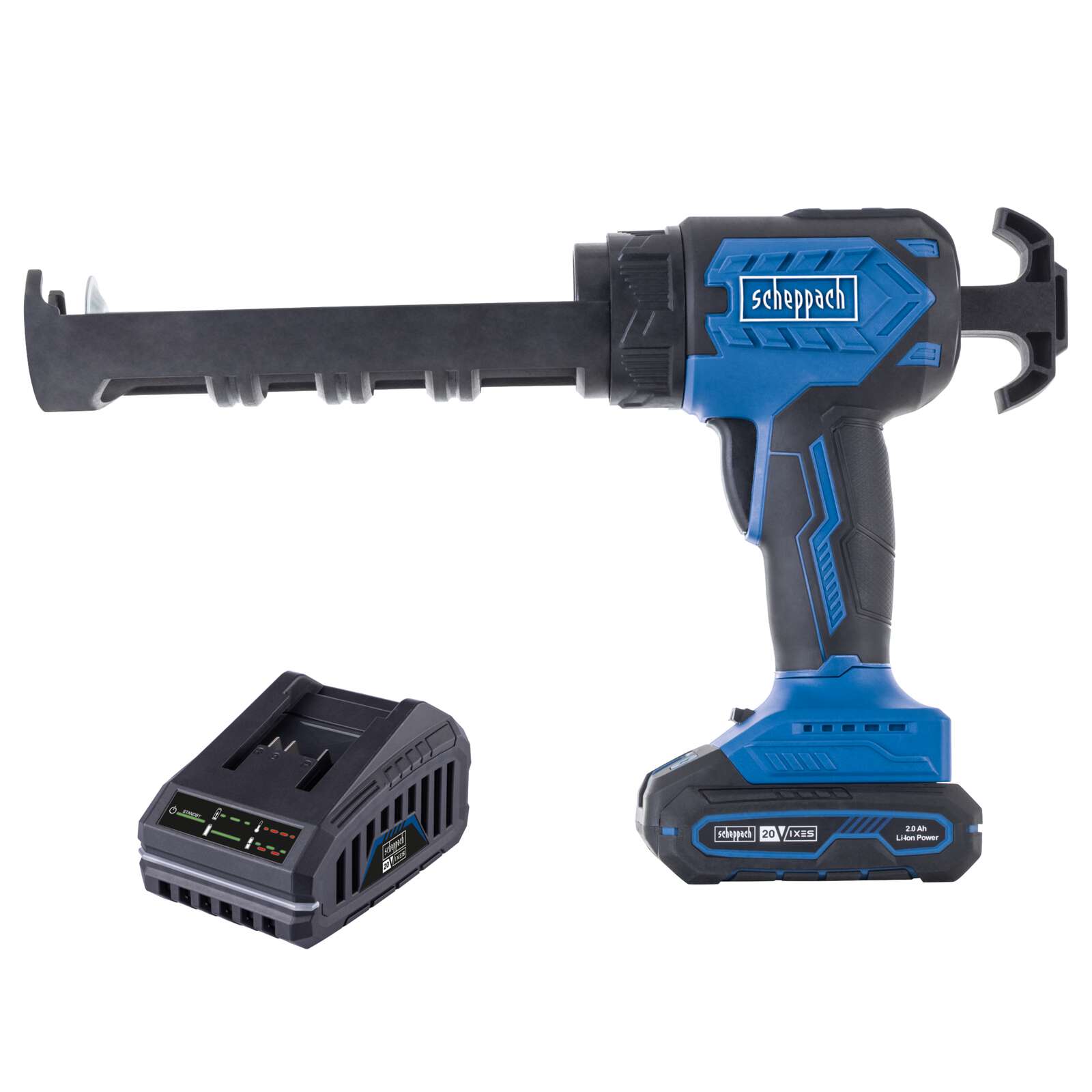 Akku-Kartuschenpistole C-SEG310-X Scheppach - 20V | 2000N Auspresskraft | 0,75-3,58 mm/s | LED-Leuchte | inkl. 2Ah Akku + 2,4A Ladegerät