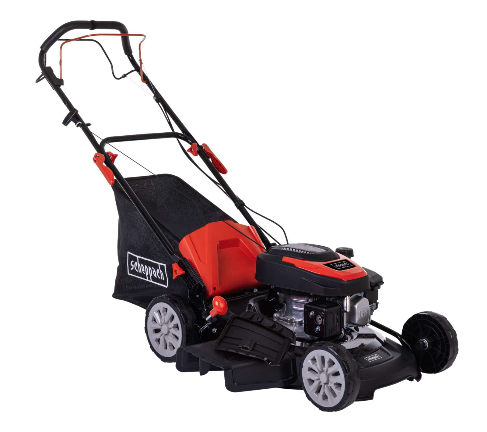 Benzinrasenmäher MS161-46 Scheppach - 46 cm Schnittbreite Radantrieb | Mulchfunktion | 55L Fangbox