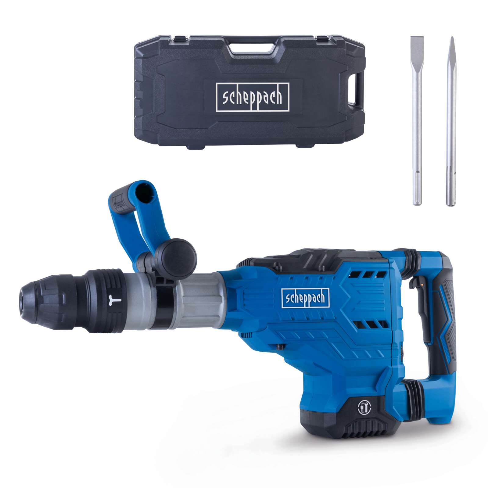 Abbruchhammer AB2000 Scheppach - 2000W | 60J Schlagkraft | 2100bpm Schlagzahl | SDS-Max | inkl. Koffer, Zubehör, Spitz- und Flachmeißel