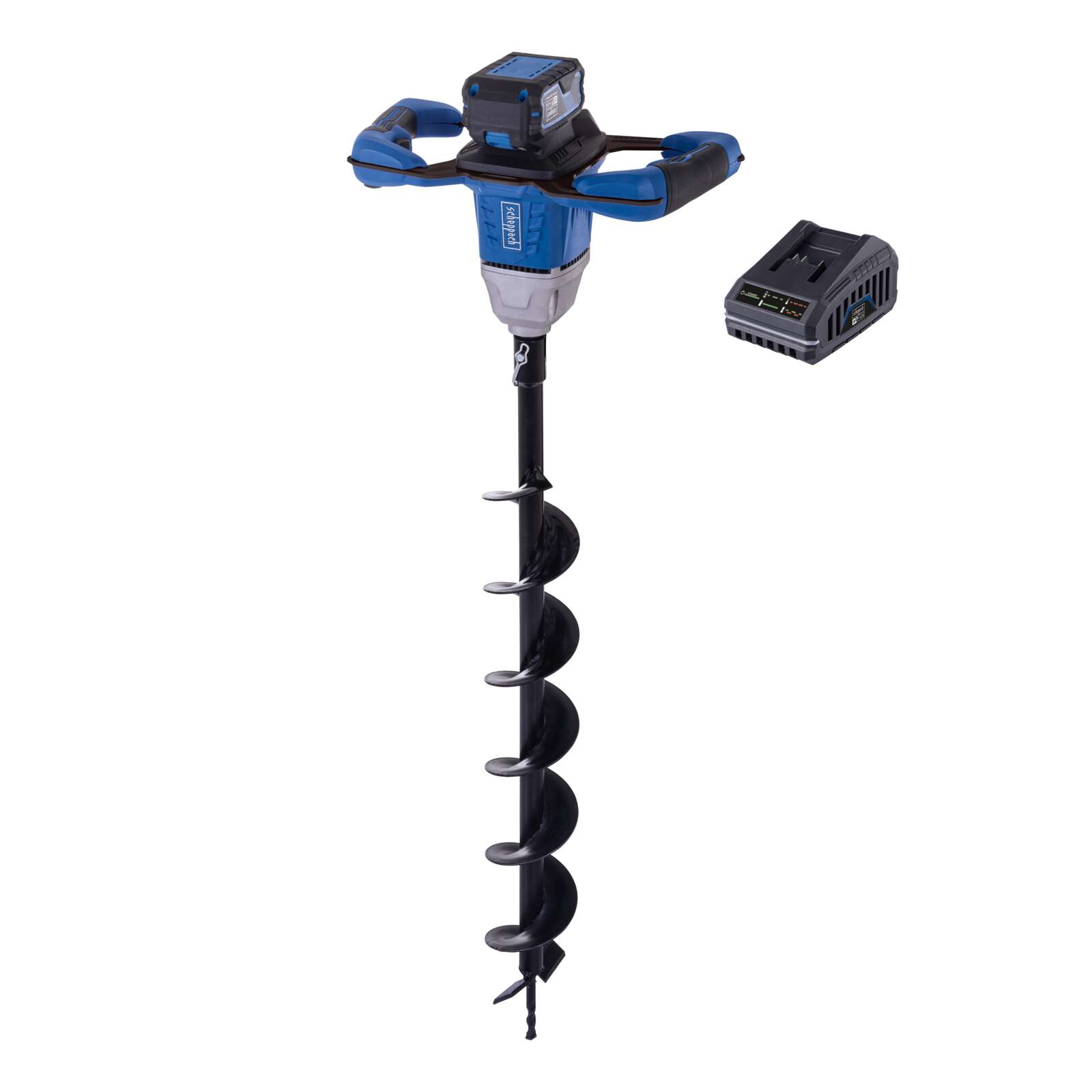 Akku Erdbohrer BC-EB100-X Scheppach - 20V | 800mm Bohrerlänge | Ø100mm Bohrer | 3 Betriebsmodi | Softgrip | inkl. 4Ah Akku + 2,4A Ladegerät