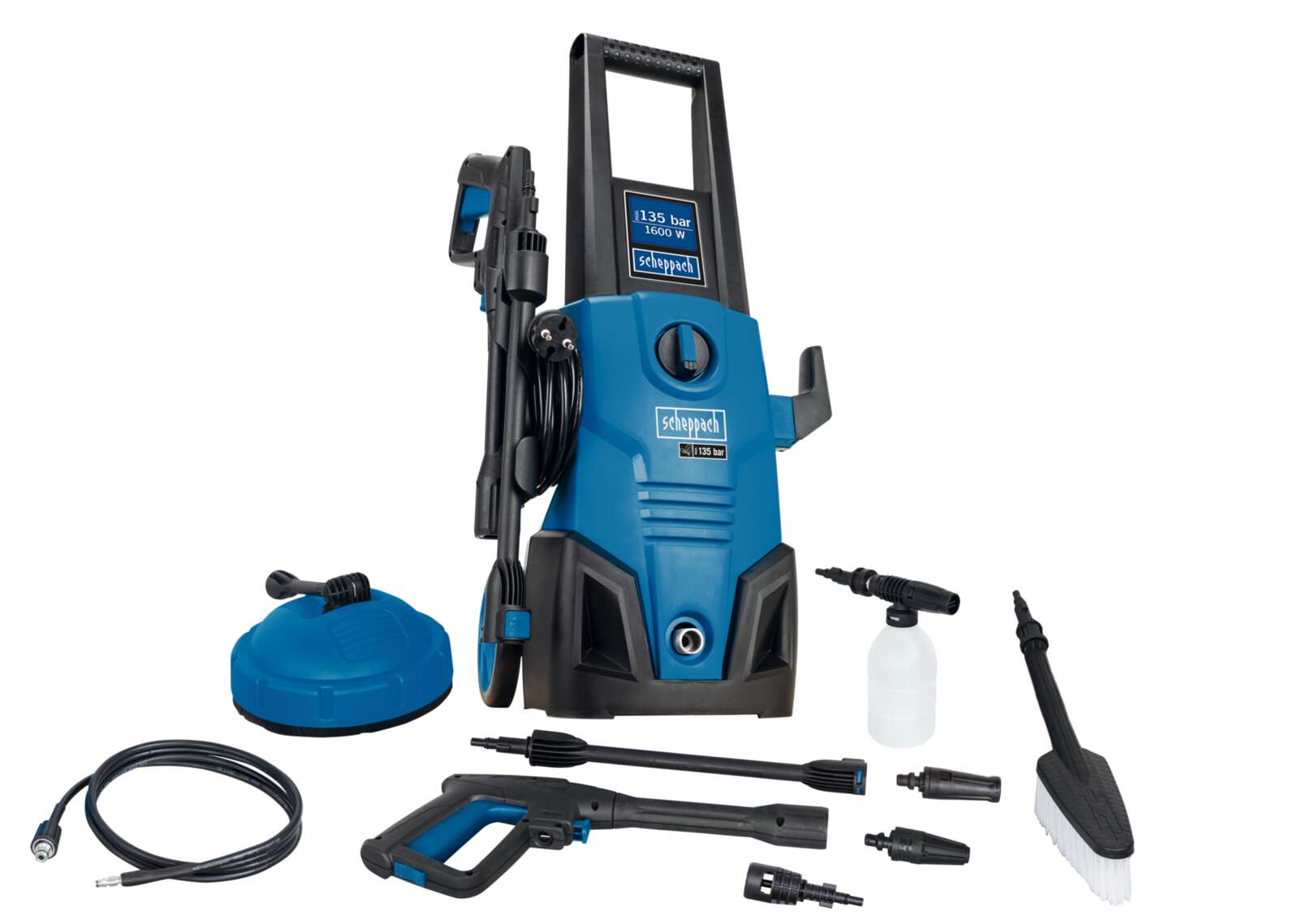 Hochdruckreiniger HCE1600 SE Scheppach - 1600W | 135bar Druck | 5m Hochdruckschlauch | Quick-Connect-System