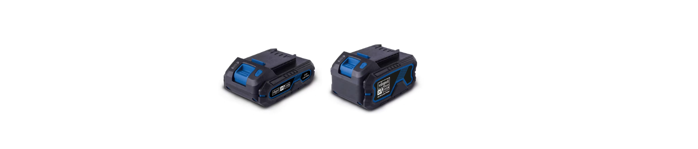 Zwei Akkus für Scheppach-Werkzeuge, kompakt und robust.