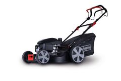 Benzin Rasenmäher MS170-53H Scheppach, seitliche Ansicht, 53 cm Schnittbreite, 65L Fangsack, Radantrieb.
