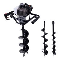 Benzinmotor-Erdbohrer mit drehbarer Bohraufnahme und drei verschiedenen Bohrköpfen für Erdarbeiten