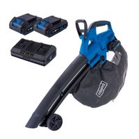 Scheppach Akku-Blaster mit zwei Akkus, Ladegerät und Tragebeutel. Produktcode: 630640, 5912105400.