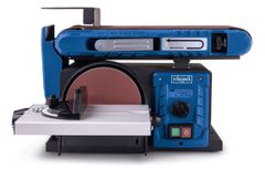 Band- & Tellerschleifer BTS800Vario Scheppach, Ansicht von vorne. 400W, Schleifband 915x100mm, Schleifteller Ø150mm.