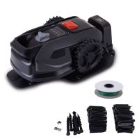 Mähroboter RRMA300 von Scheppach mit 16 cm Schnittbreite, 300 m² Flächenleistung, Regensensor und Kantenmähen. Inklusive Ersatzteilen wie Messern, Schrauben und Ersatzklingen.