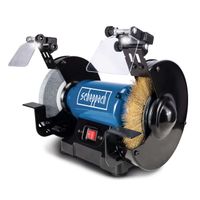 Der Scheppach Doppelschleifer SM200LB verfügt über zwei beleuchtete Arbeitsflächen für präzises Arbeiten. Die Beleuchtung sorgt für optimale Sicht während der Bearbeitung.