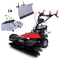 Scheppach Kehrmaschine mit Schubauflage, Motor, Lenkrad und Bürstenaufsatz für Straßenreinigung