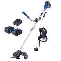 Der Akku-Freischneider Rasentrimmer BC-BCH380/40 von Scheppach mit 380mm Schnittbreite und 255mm Schnittbreite Motorsense. Inklusive Schultergurt für bequemen Transport. Set L2 mit zwei 20V Akkus und Ladegerät.