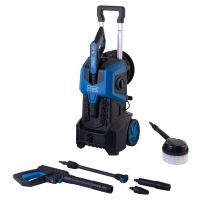 Elektro-Hochdruckreiniger mit Transportwagen, inkl. Handschlauch, Düse und Bürstenaufsatz für Scheppach SHD180