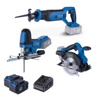 Das Akku Heimwerker-Set AWS200 von Scheppach enthält eine Säbelsäge, Stichsäge und Handkreissäge. Inklusive 2x 4Ah Akku und 2,4A Ladegerät. Alle Geräte sind kabellos und für den Heimwerker geeignet.